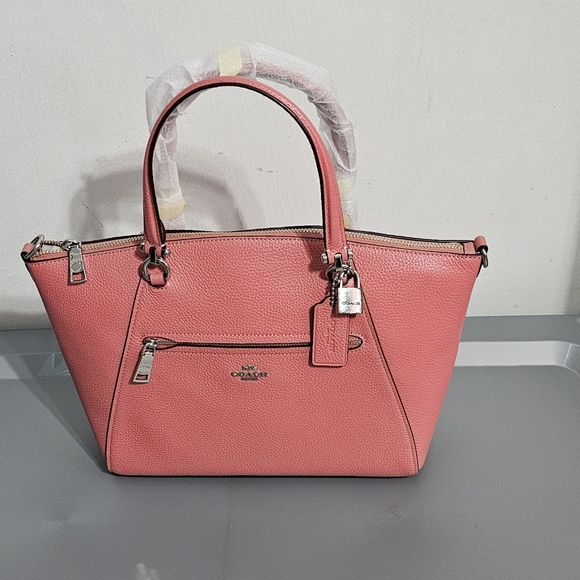 COACH Prairie Satchel Crossbody Handbag Coral  Pink Pebbled Leather - Picture 1 of 6